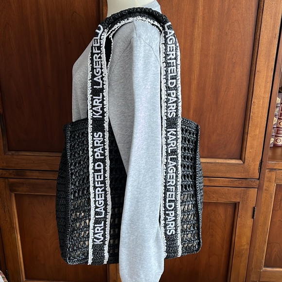 Karl Lagerfeld Paris Antivibes Straw Logo Strap Tote EUC - Picture 5 of 15